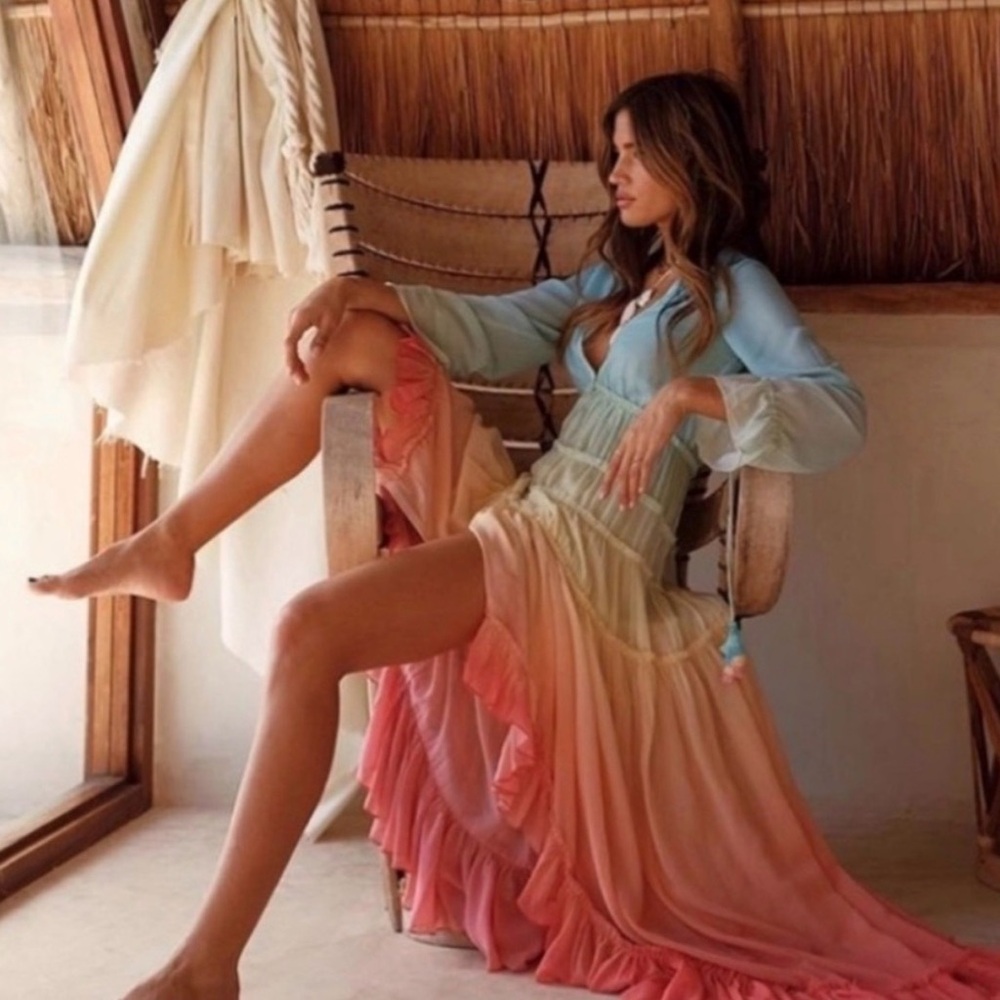 Elegant High Low Dress in Blue and Pink